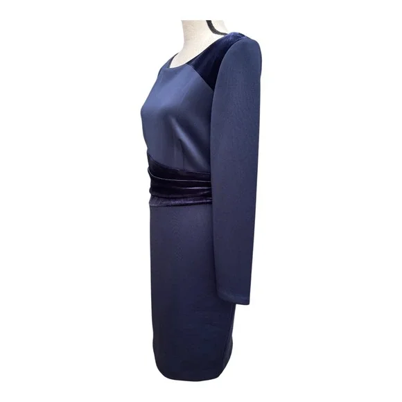 Vince Camuto Sheath Dress Women's Size 10 Navy Blue Velvet Trim Long Sleeves NWT - Picture 4 of 5